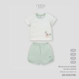  Bộ cộc tay Nous áo cài lệch kẻ caro xanh lá 