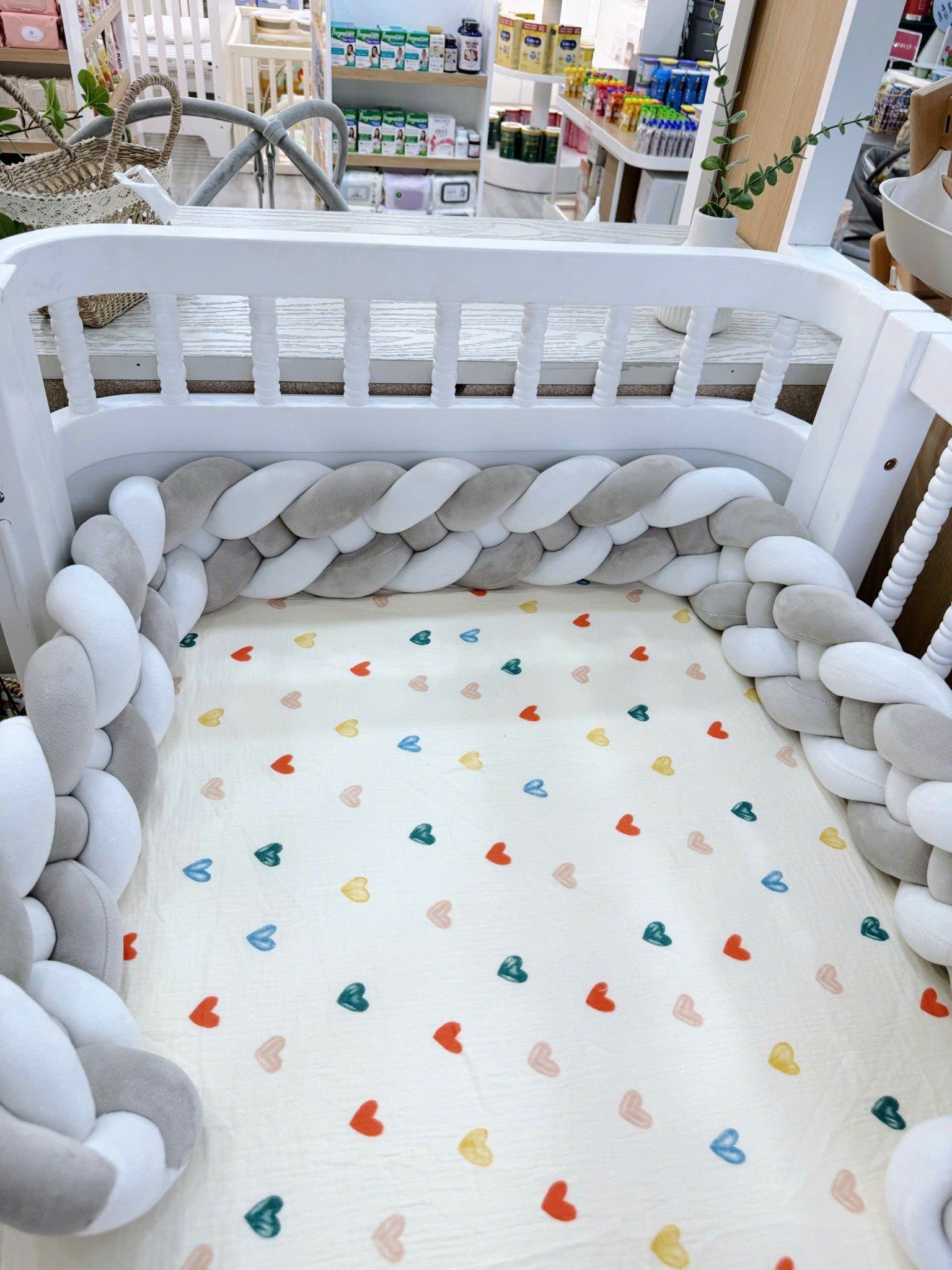  Set 2 Quây Sam Xoắn Nhung Cũi Giường Cho Bé HV Bedding 