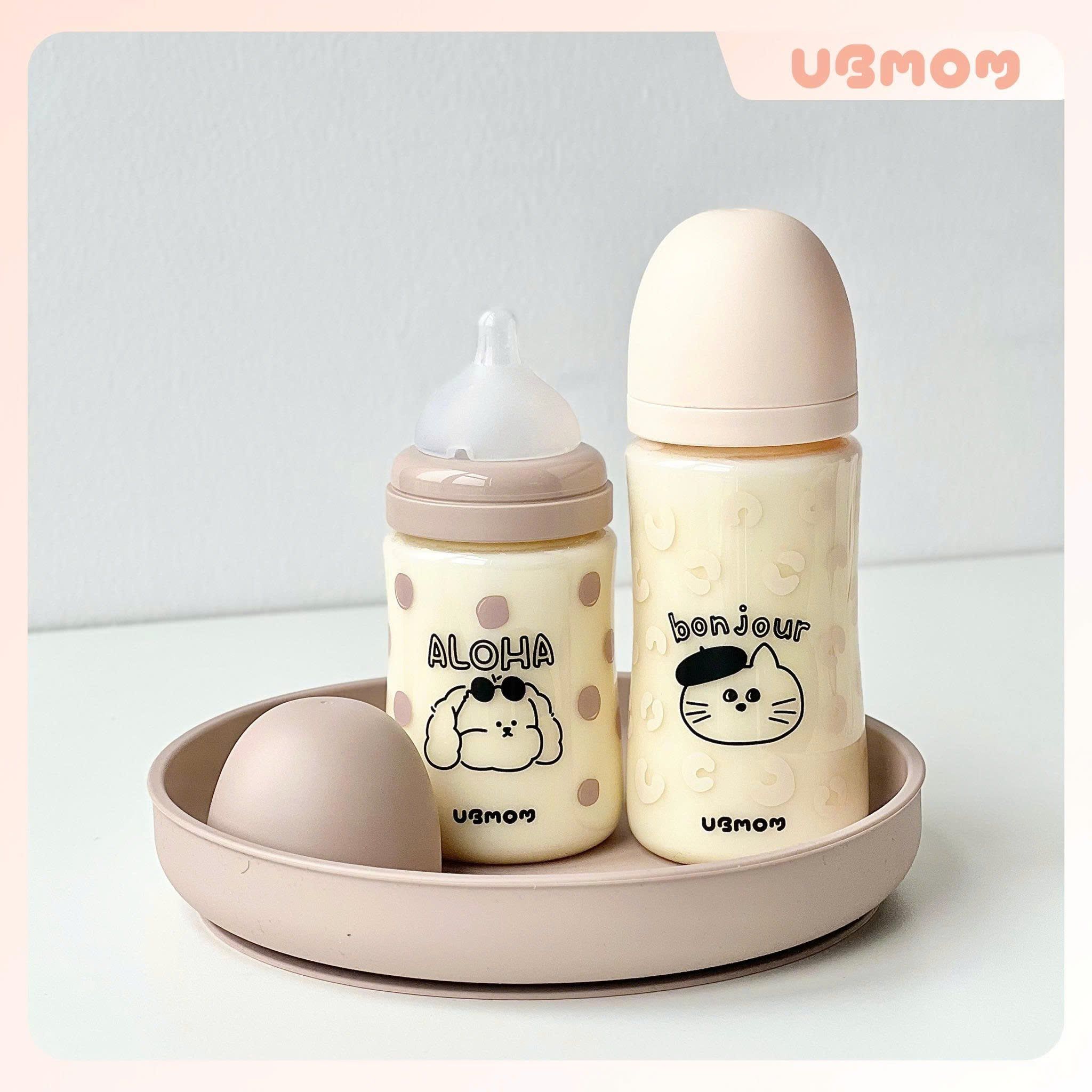  Bình Sữa PPSU Cổ Rộng UBmom Mèo Bonjour Begie 