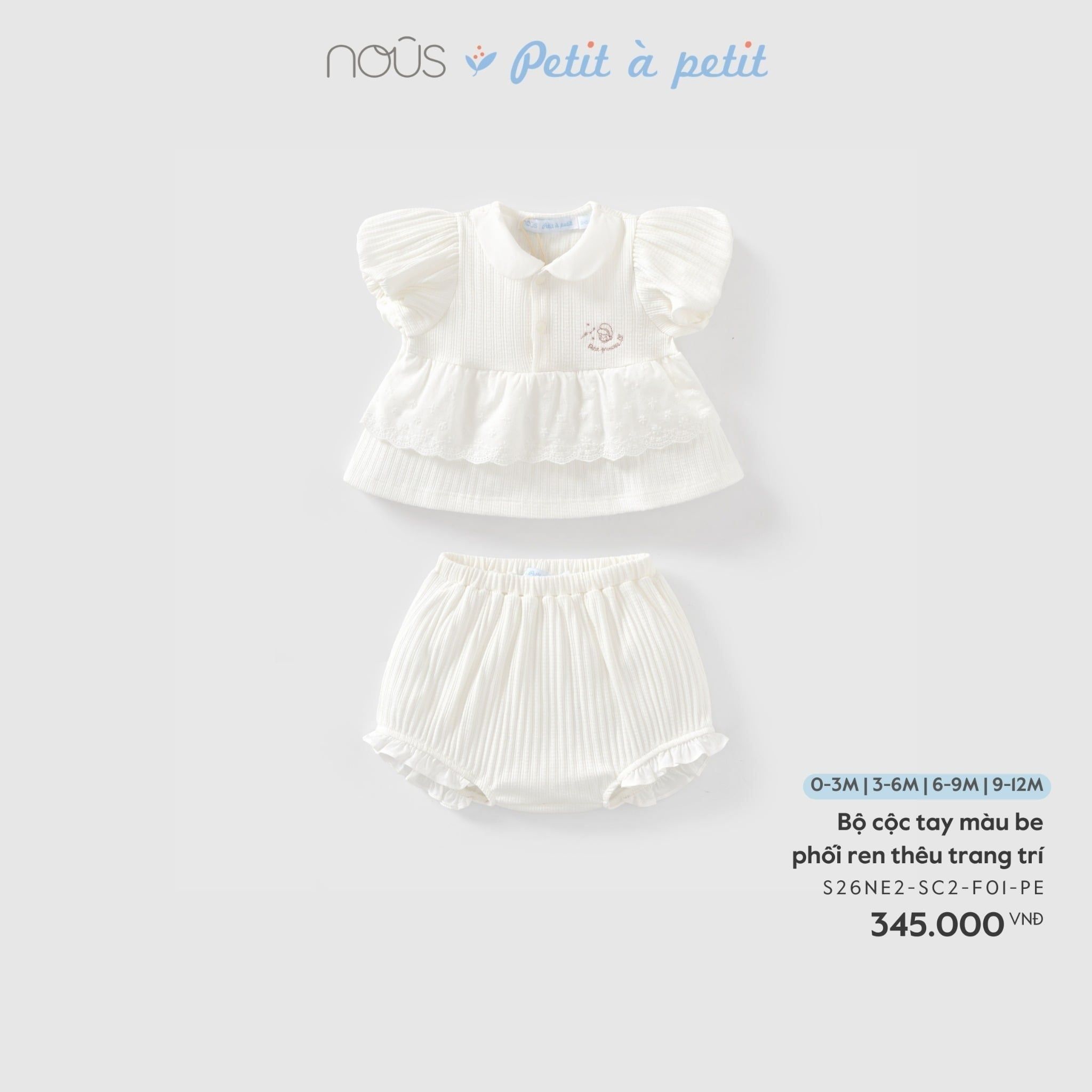  Bộ cộc tay màu be phối ren thêu trang trí Nous 