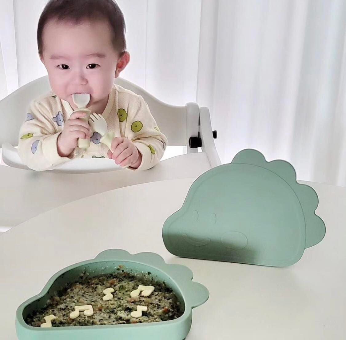  Khay Ăn Dặm Silicone Khủng Long Có Nắp Modui 