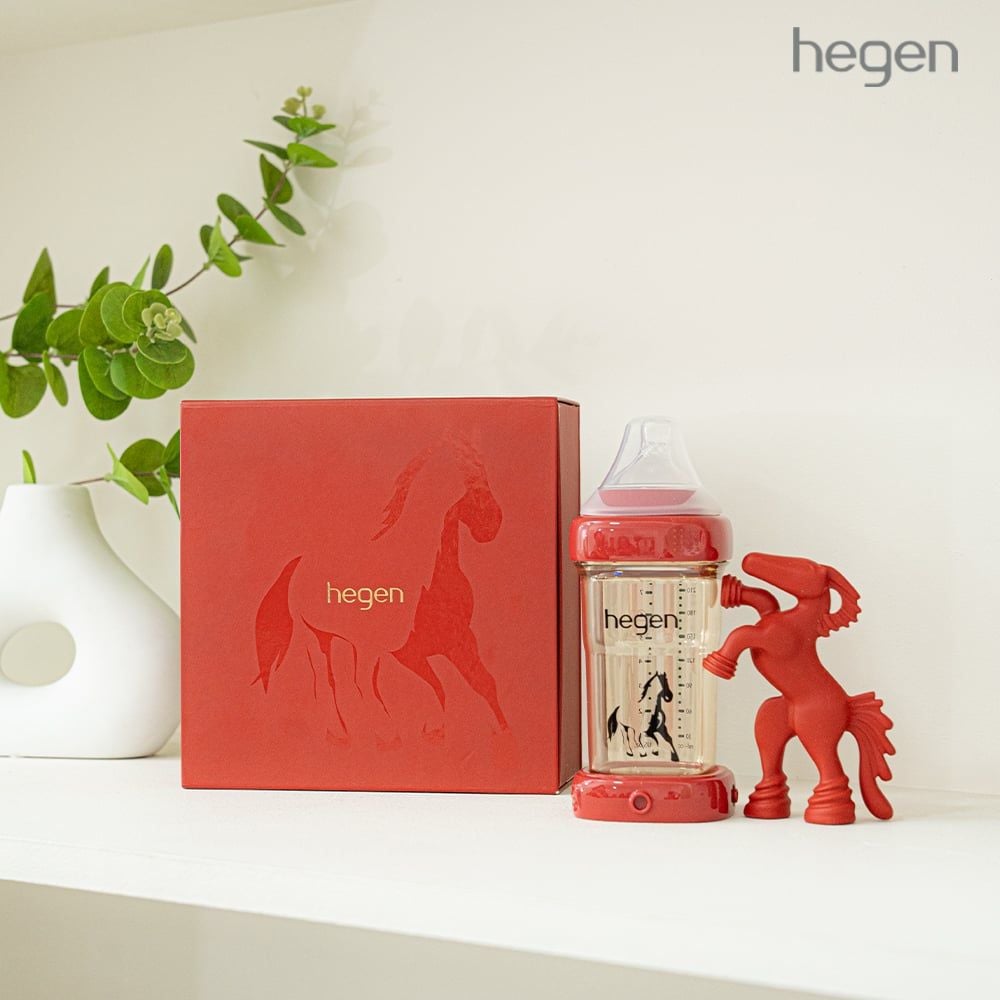  Bộ bình sữa Hegen The Majestic Stallion 240ml, núm ti M (3 – 6 tháng), nắp trữ sữa và gặm nướu (Limited) 