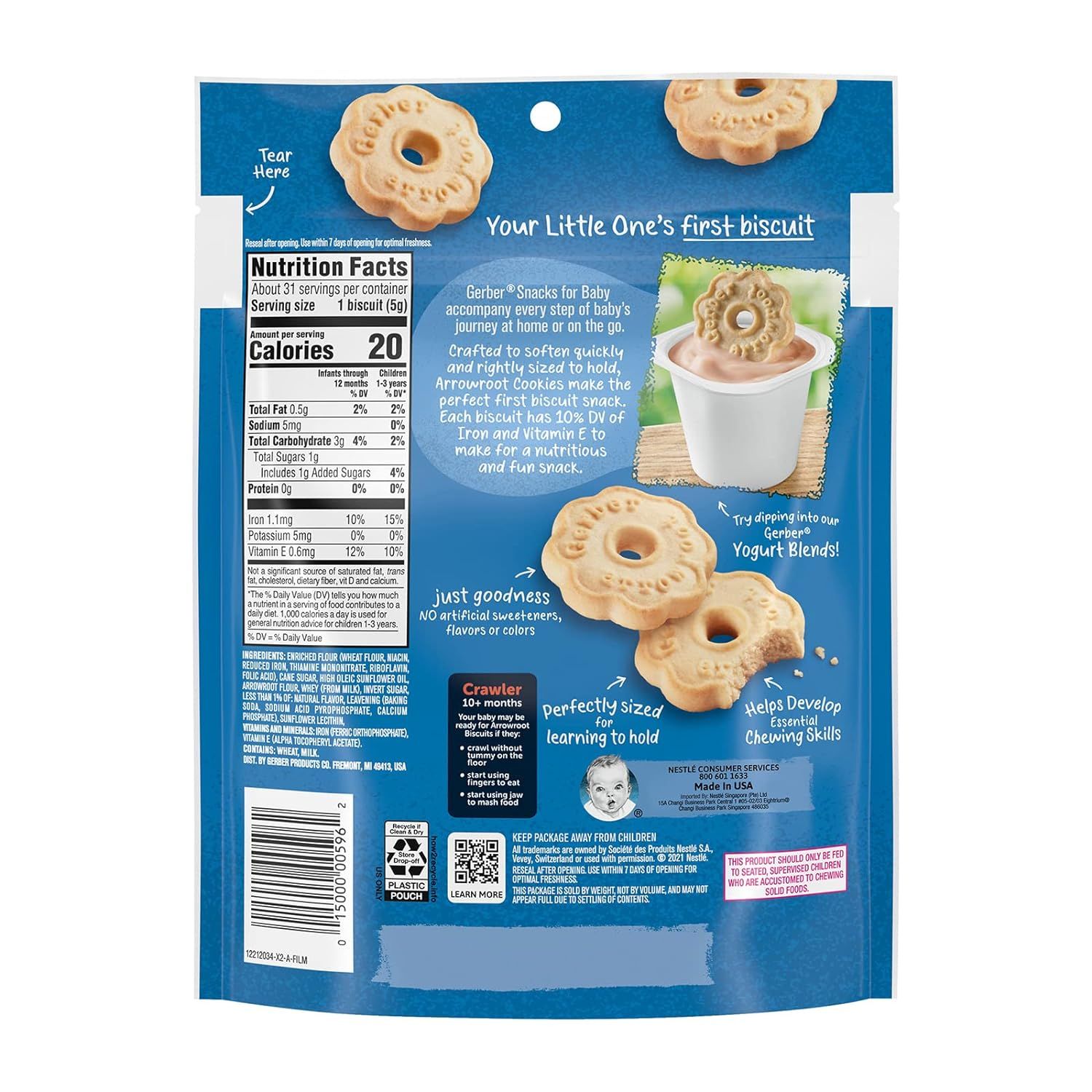  BÁNH QUY ĂN DẶM GERBER ARROWROOT BISCUITS CHO BÉ TỪ 10M+ (155G) 