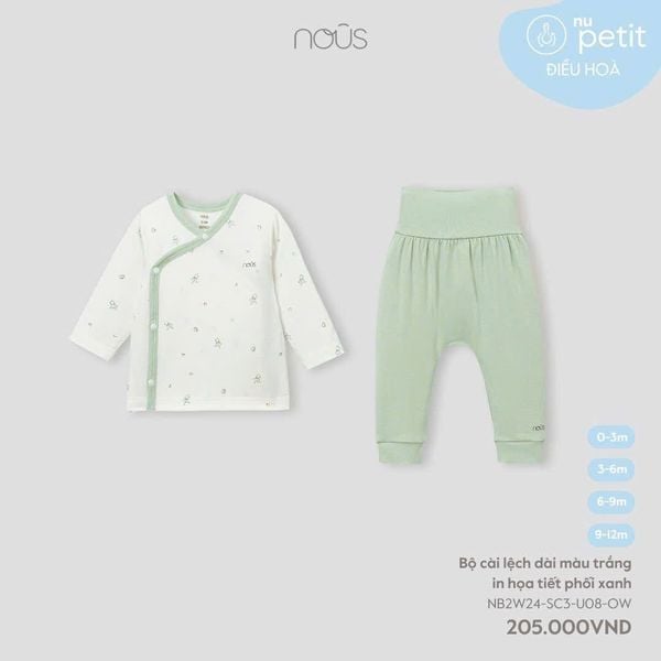  Bộ cài lệch dài Nous màu trắng in họa tiết phối xanh 