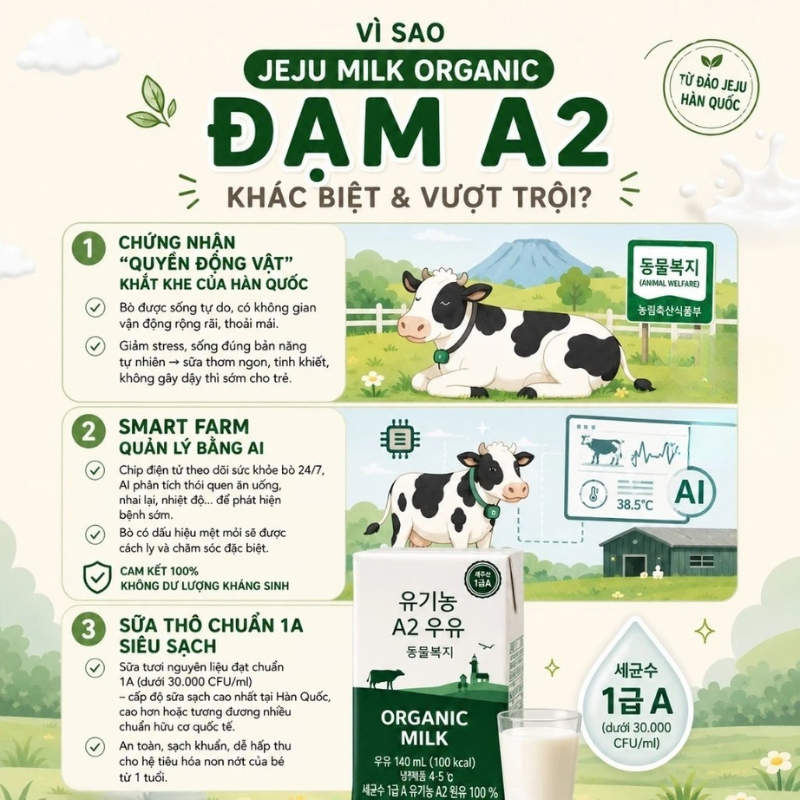  Sữa tươi organic A2 JEJU MILK (140ml) 