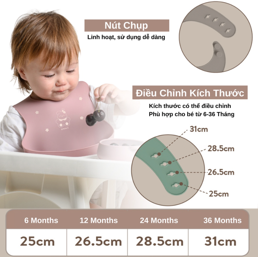  Yếm Ăn Dặm Họa Tiết Silicone Modui Cho Bé Từ 6M+ 