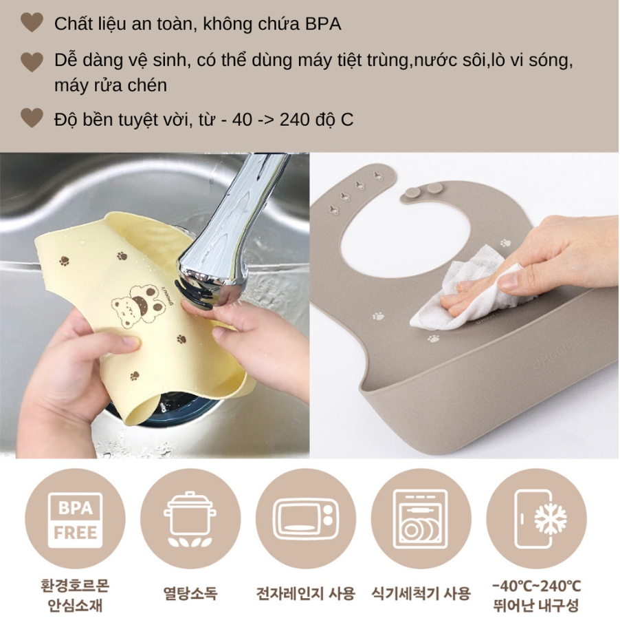  Yếm Ăn Dặm Họa Tiết Silicone Modui Cho Bé Từ 6M+ 