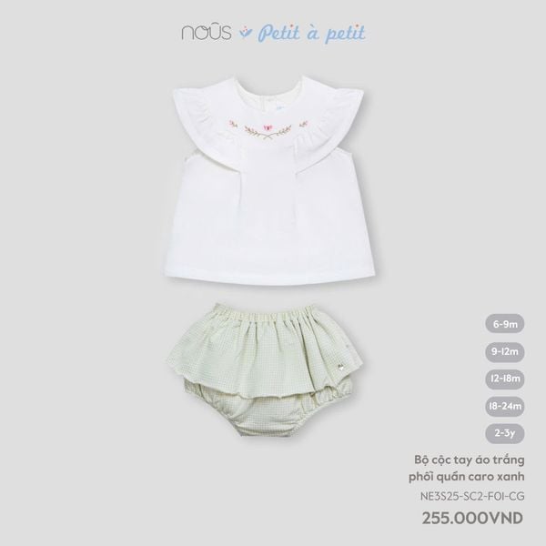  Bộ cộc tay Nous áo trắng phối quần caro xanh 