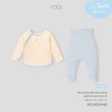  Bộ cài lệch dài Nous màu trắng phối kẻ xanh da trời NB 