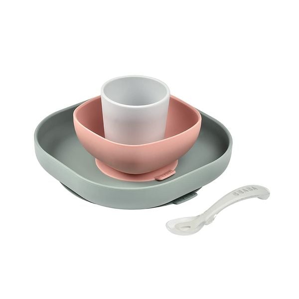  Bộ Ăn Dặm 4 Món Silicone Đế Hít Beaba - Màu Eucalyptus 