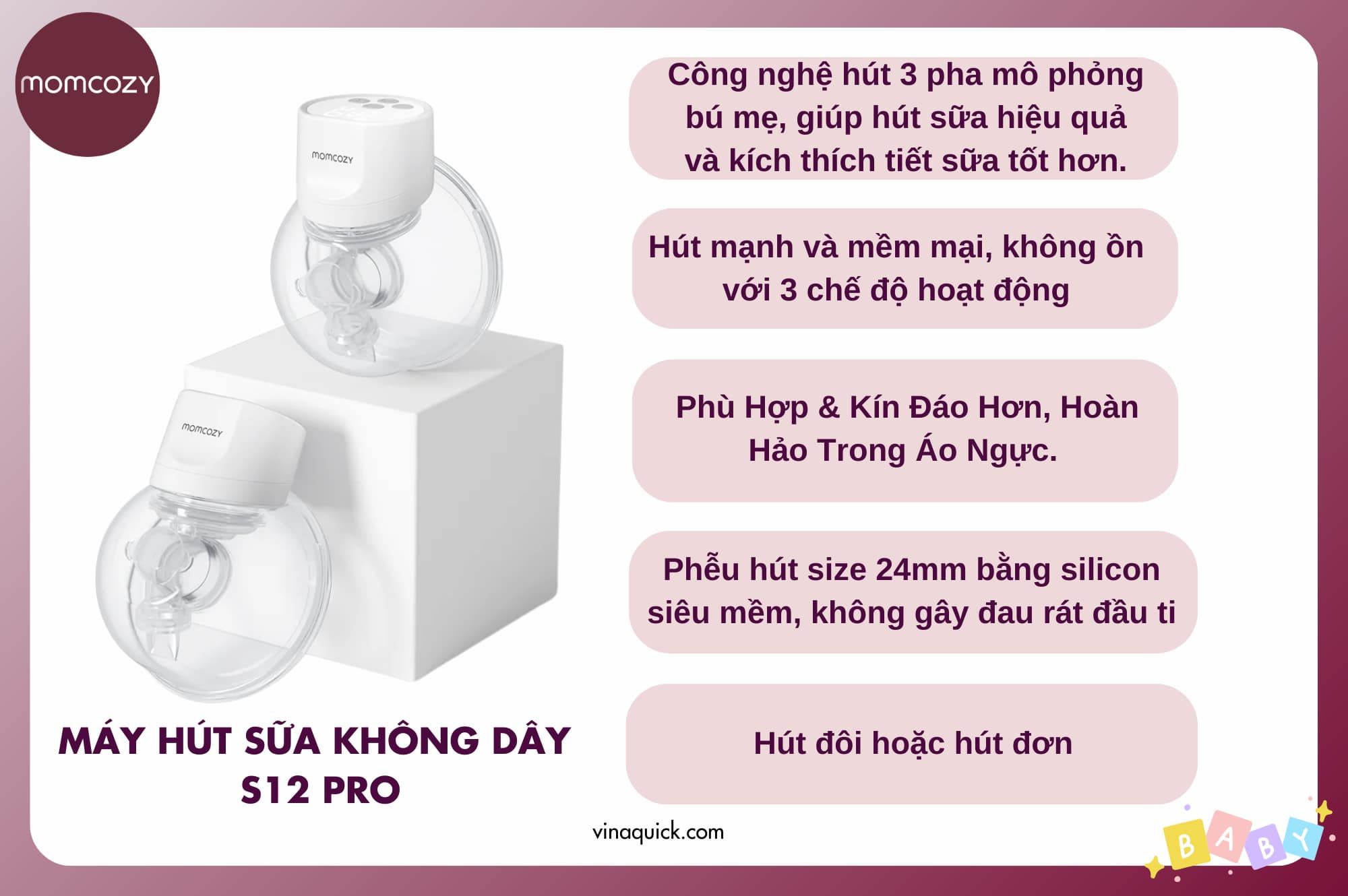  Máy Hút Sữa Rảnh Tay Không Dây Momcozy S12 Pro 