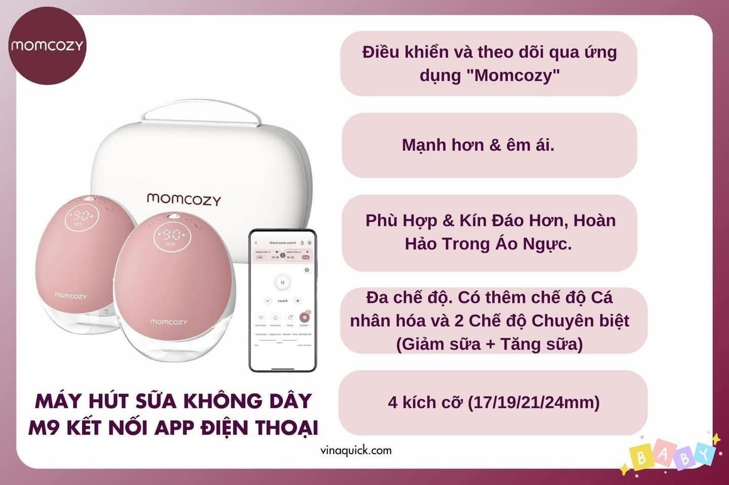  Máy Hút Sữa Rảnh Tay Không Dây Momcozy M9 