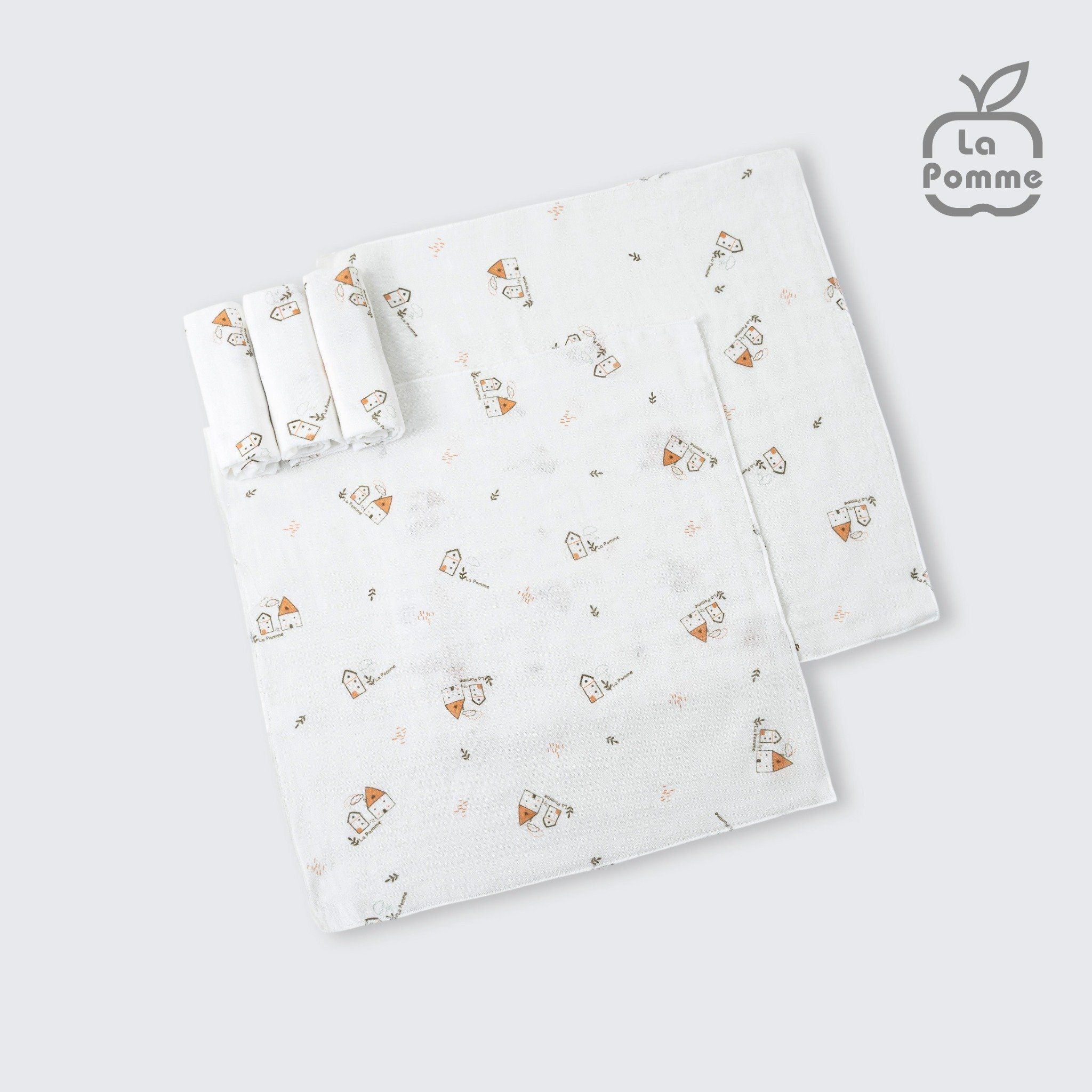  Set 5 Khăn sữa sợi tre lụa La Pomme (30x30cm) - Trắng (Ngôi làng) 