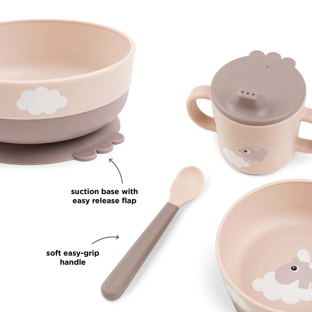  Bộ Ăn Dặm 3 Món Done By Deer Happy Clouds Có Đế Chống Trượt - Màu Powder 