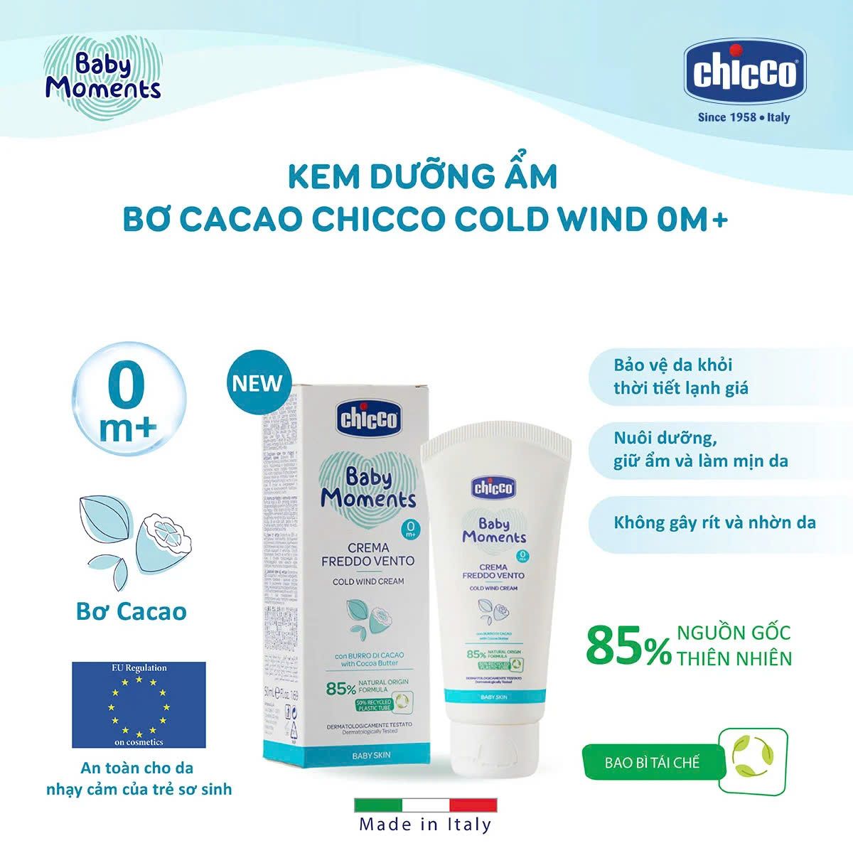  Kem dưỡng ẩm Bơ Cacao Chicco Cold Wind 0M+ 50ml 