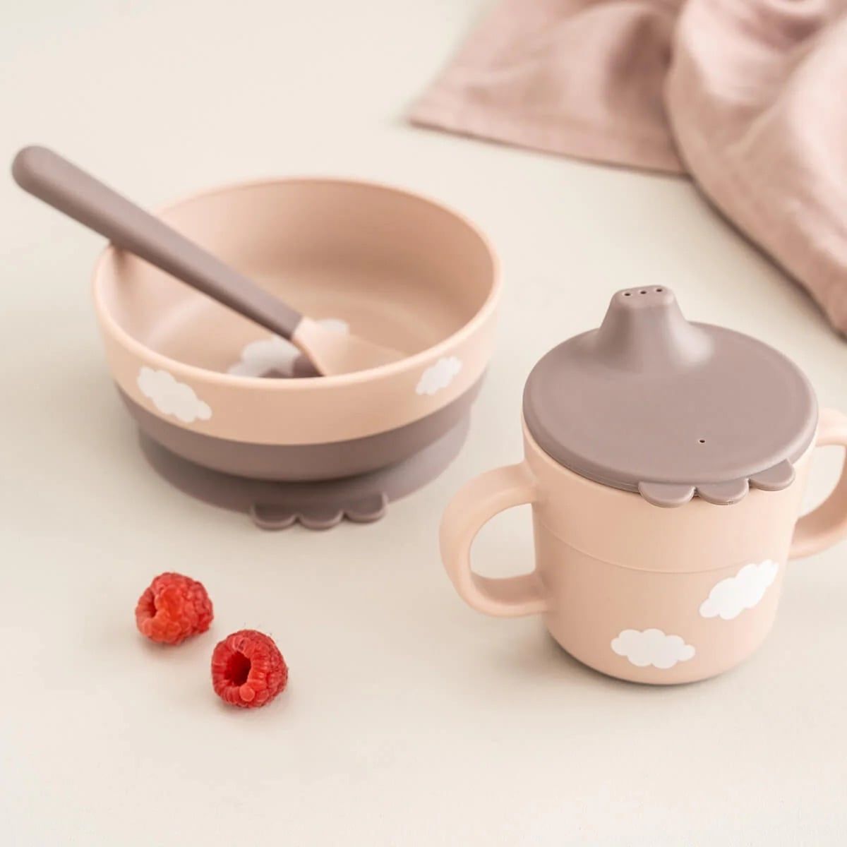  Bộ Ăn Dặm 3 Món Done By Deer Happy Clouds Có Đế Chống Trượt - Màu Powder 