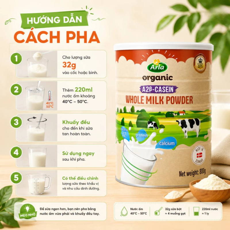 Sữa Tươi Dạng Bột A2 β-Casein Organic Whole Milk Powder 800g 