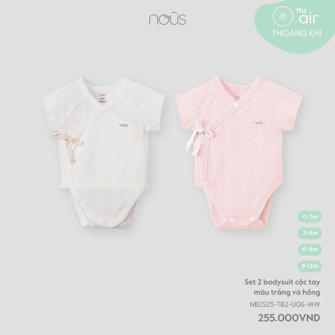  Set 2 bodysuit cộc tay màu trắng và hồng Nous 