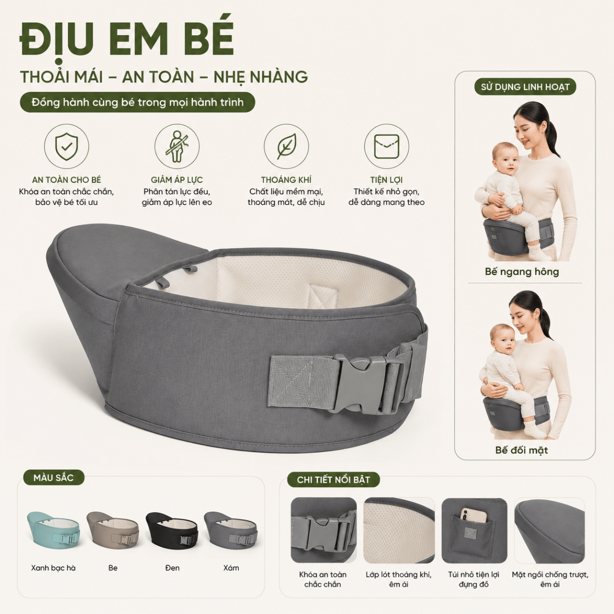  Địu em bé KikkaBoo 3 trong 1 Chloe 