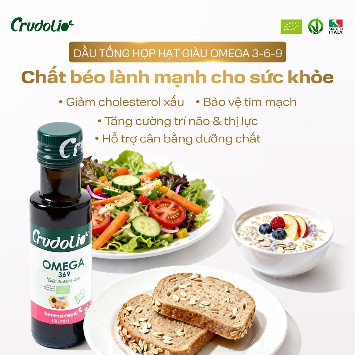  Dầu tổng hợp hạt Omega 3-6-9 ép lạnh hữu cơ Crudolio 100ml 