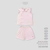  Bộ cộc tay cài lệch Nous đính nơ kẻ caro hồng 