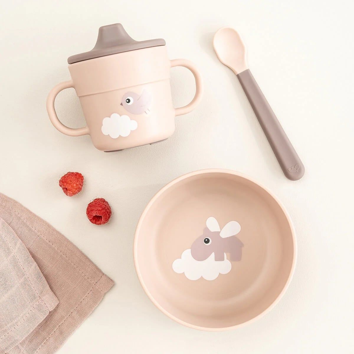  Bộ Ăn Dặm 3 Món Done By Deer Happy Clouds Có Đế Chống Trượt - Màu Powder 
