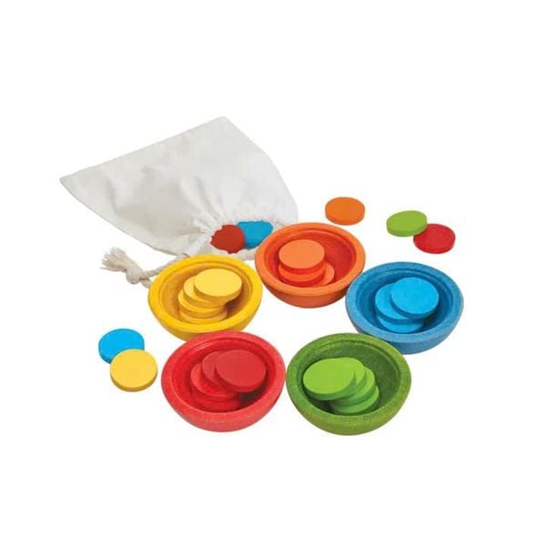  Đồ Chơi Gỗ PlanToys Cốc Phân Màu Sort & Count Cups Cho Bé 18M+ 