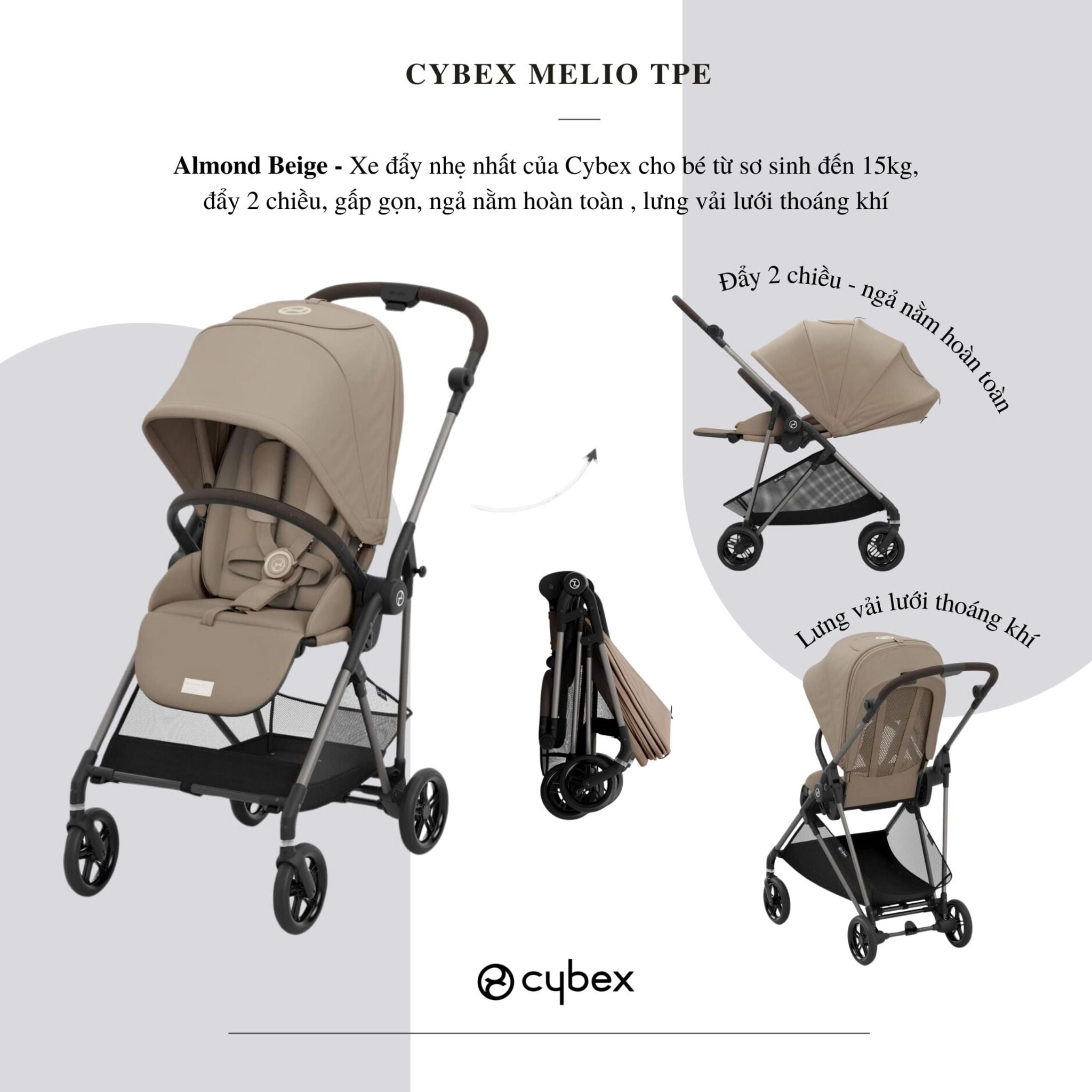  Xe Đẩy Gấp Gọn Cybex Melio TPE - Màu Almond Beige 