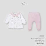  Bộ dài cài thẳng Nous màu trắng họa tiết, quần hồng NB 