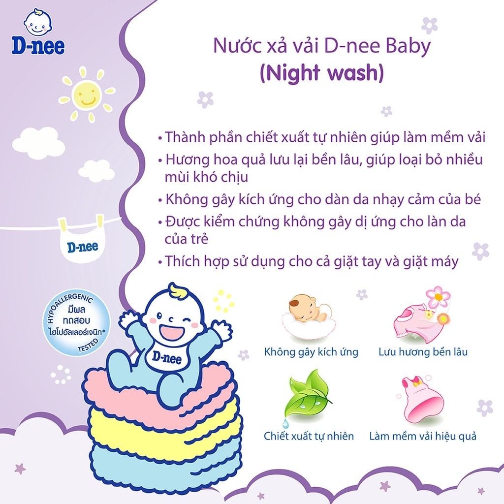  Nước Xả Mềm Quần Áo Em Bé Dnee Tím - Night Wash 2.8L 