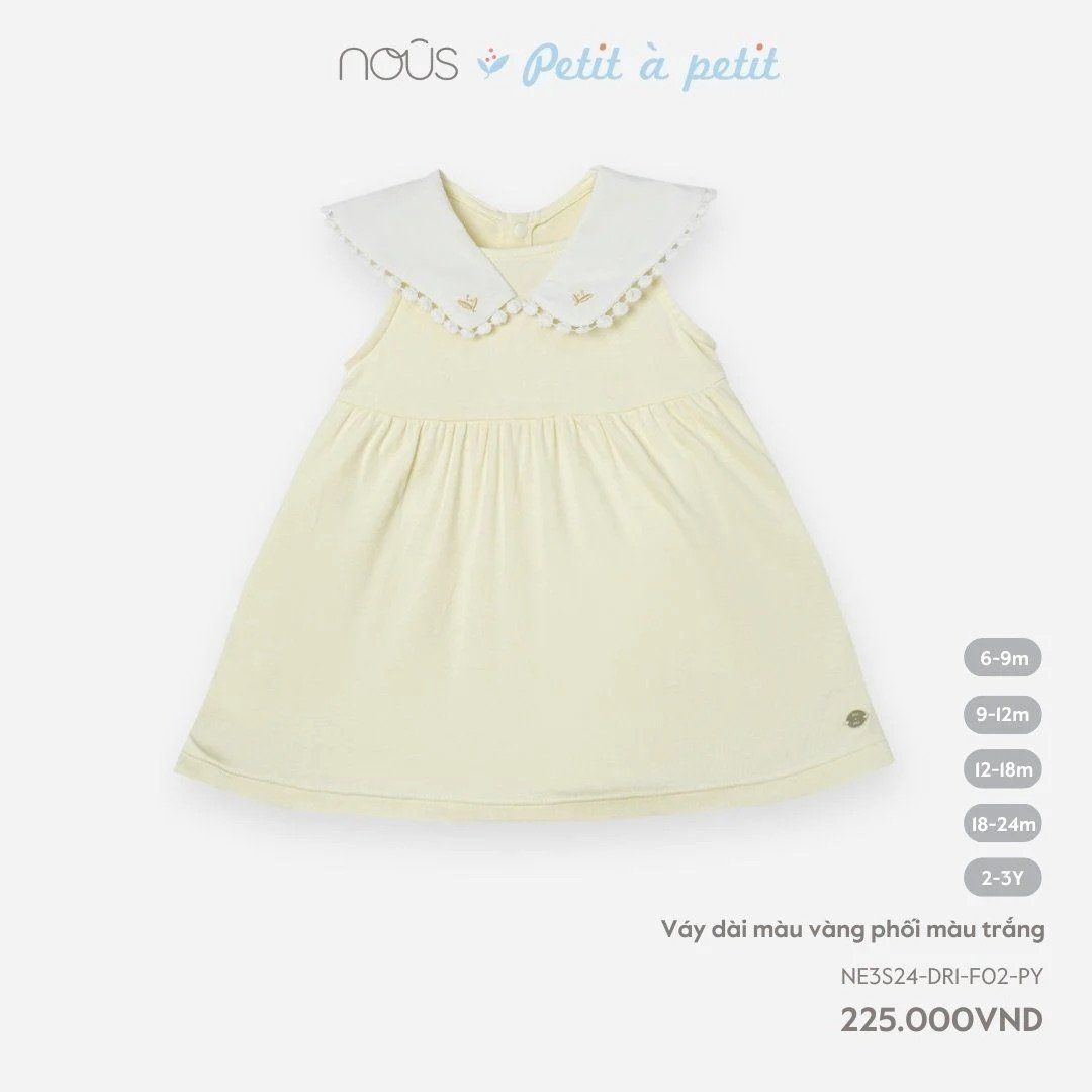  Váy Dài Sát Nách Nous Chữ A Màu Vàng Phối Trắng 