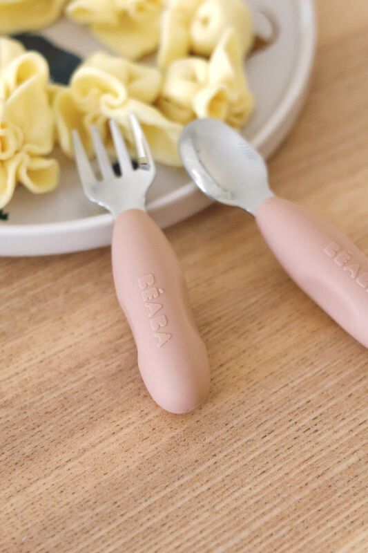  Set Thìa & Nĩa Thép Không Gỉ Stainless Steel Pre Cutlery Béaba Cho Bé Từ 10M+ 