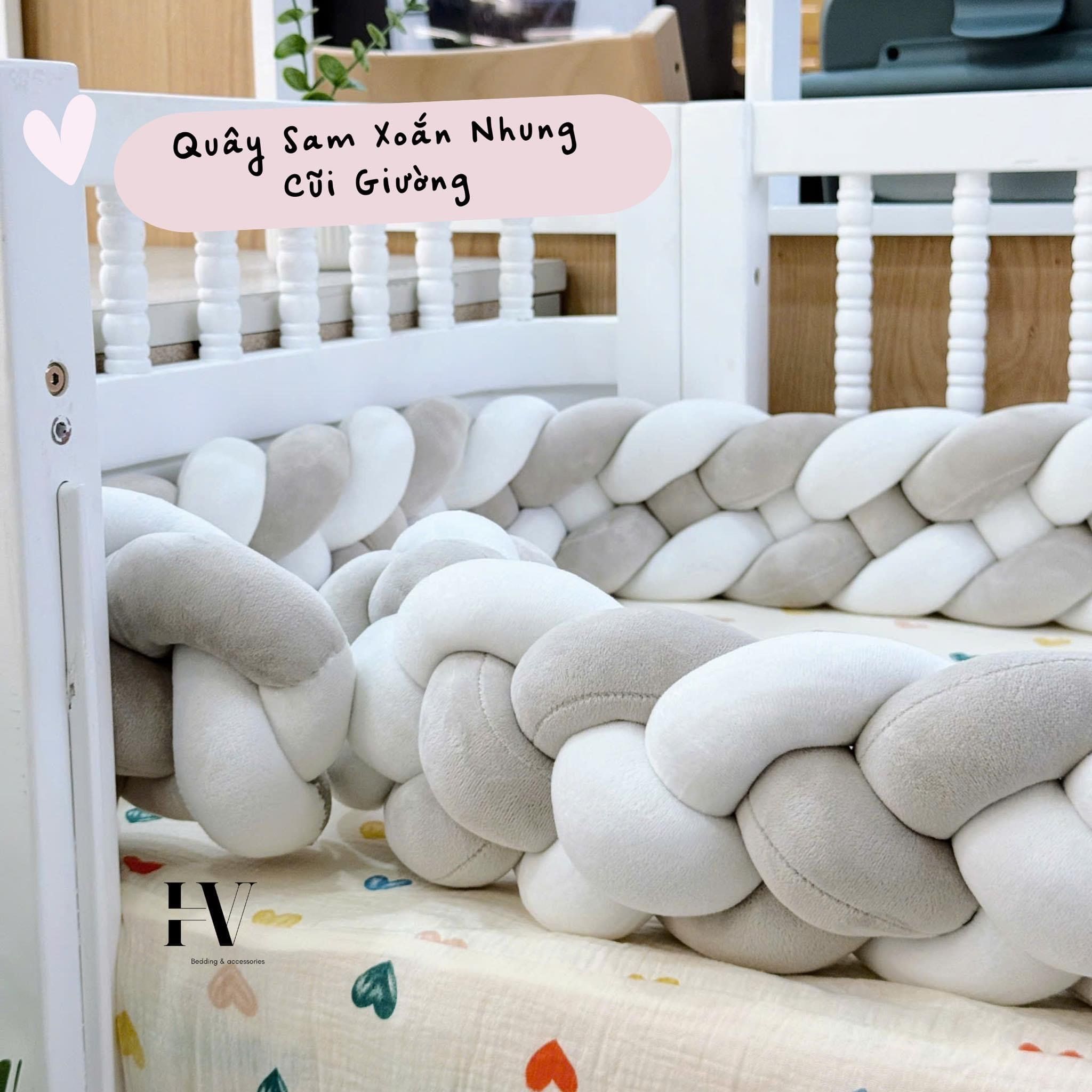  Set 2 Quây Sam Xoắn Nhung Cũi Giường Cho Bé HV Bedding 