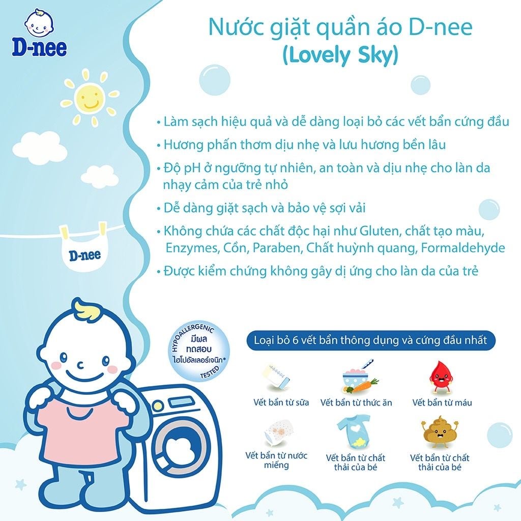  Nước Giặt Quần Áo Em Bé Dnee Xanh Dương - Lovely Sky 3L 