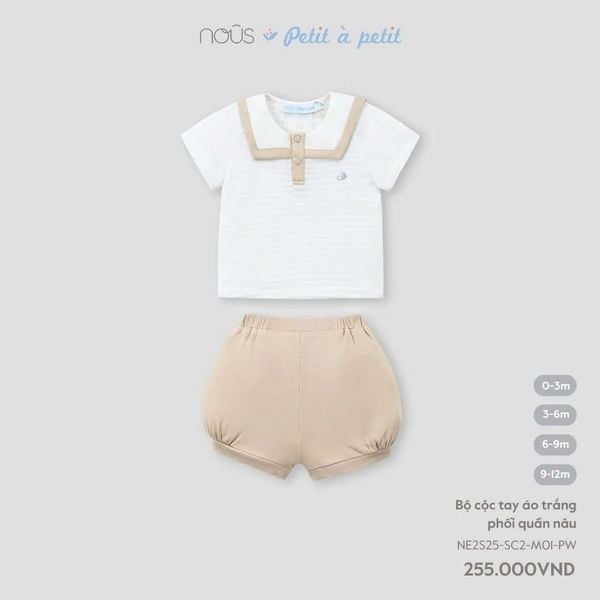  Bộ cộc tay áo trắng phối quần nâu Nous 