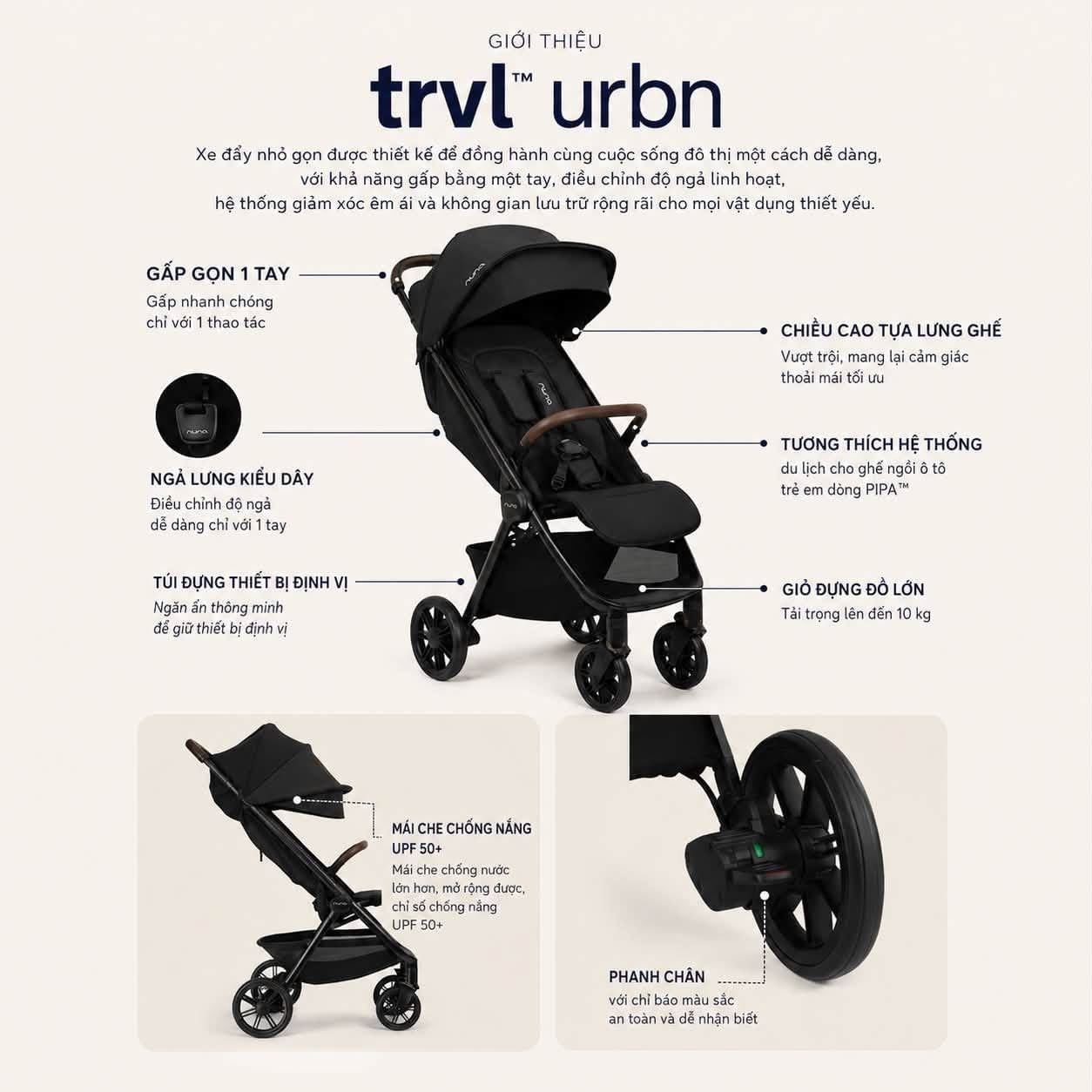  XE ĐẨY GẤP GỌN NUNA TRVL URBN - MÀU CHATEAU 