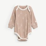  Bodysuit dài tay MamaCheri vải tăm nâu phối viền trắng 