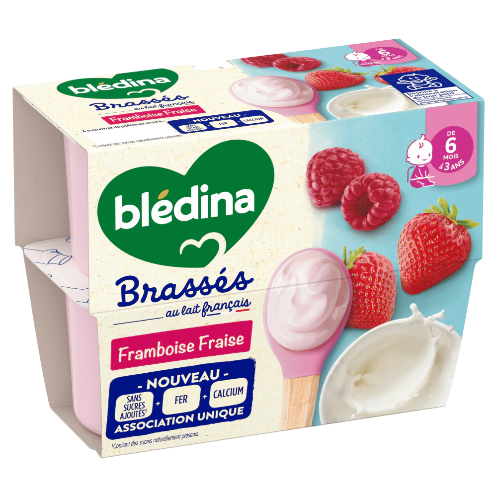  Sữa chua Bledina Brasses vị Mâm xôi Dâu Tây 6M+ (95g x 4) 