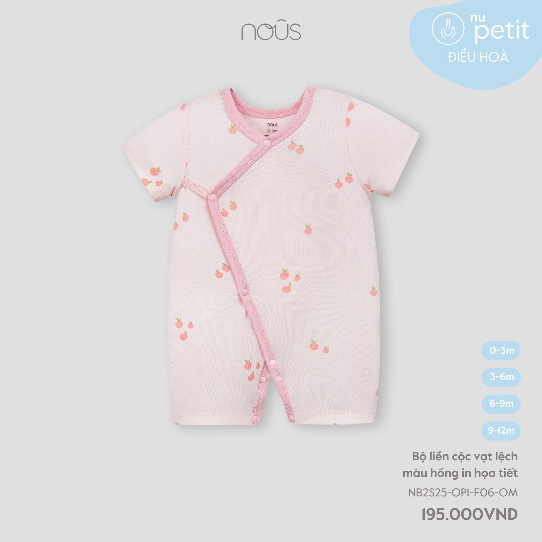  Bộ liền cộc Nous vạt lệch màu hồng in họa tiết 