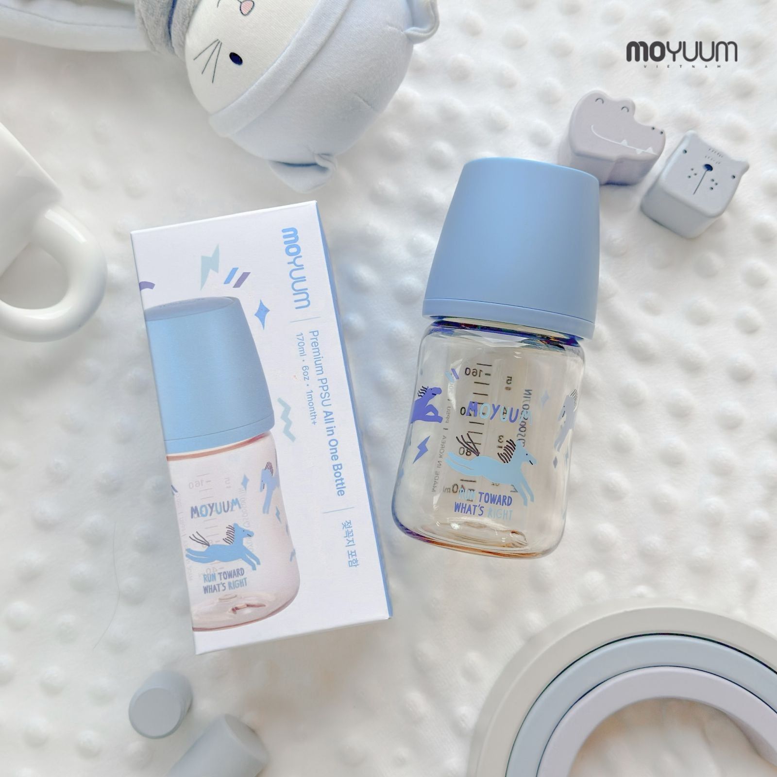  Bình Sữa PPSU Moyuum Thế hệ 3 - Mẫu Ngựa Aqua Blue 