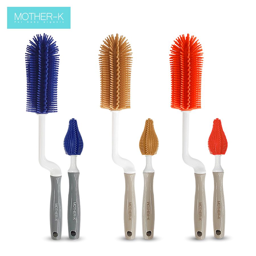  Set 2 cọ rửa bình sữa, núm ti silicone Mother-K Hàn Quốc 