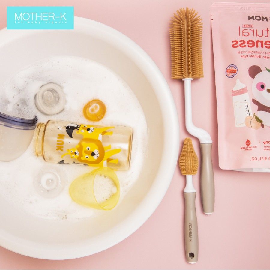  Set 2 cọ rửa bình sữa, núm ti silicone Mother-K Hàn Quốc 