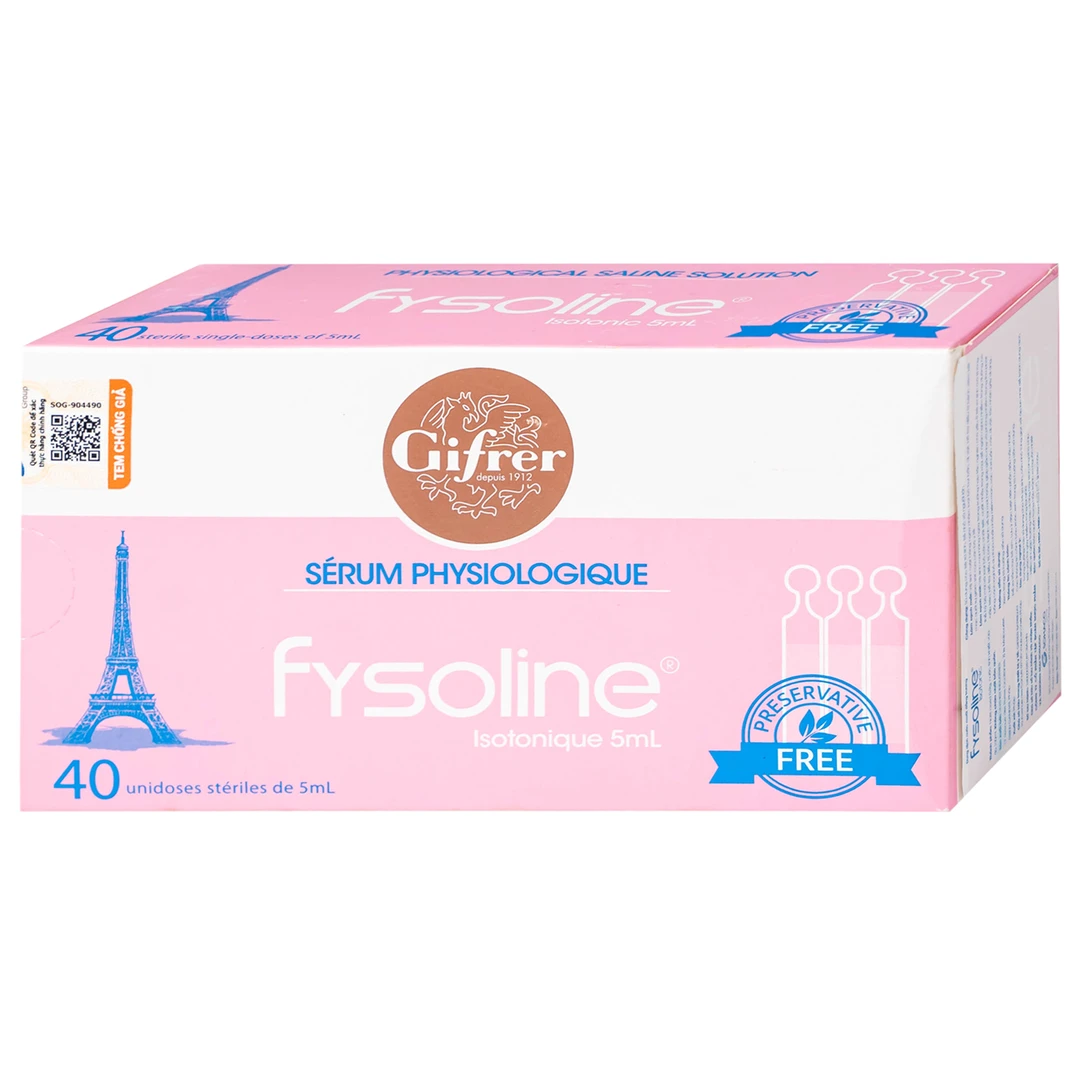  Nước muối sinh lý Fysoline hồng 5ml cho bé từ 0M+ (40 ống) 