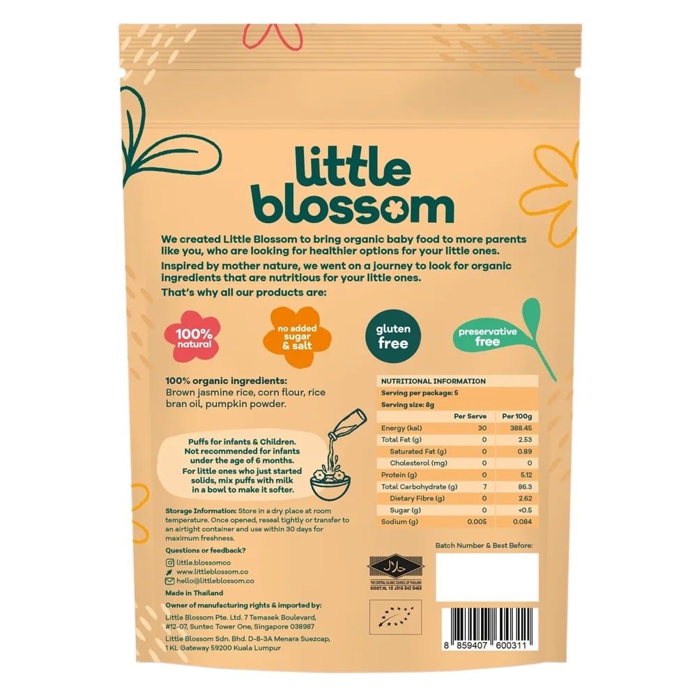  Bánh Puffs Gạo Lứt Hữu Cơ Little Blossom Vị Bí Ngô 40g 