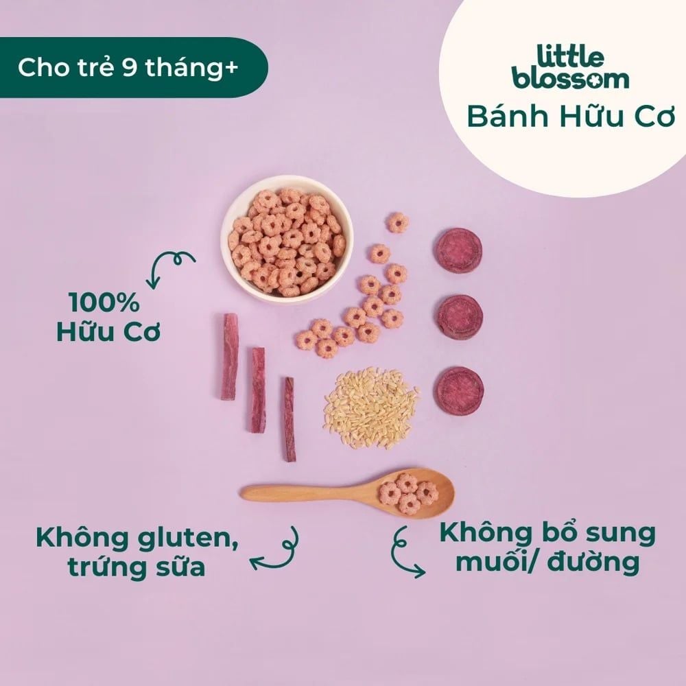  Bánh Puffs Gạo Lứt Hữu Cơ Little Blossom Vị Khoai Lang Tím 40g 