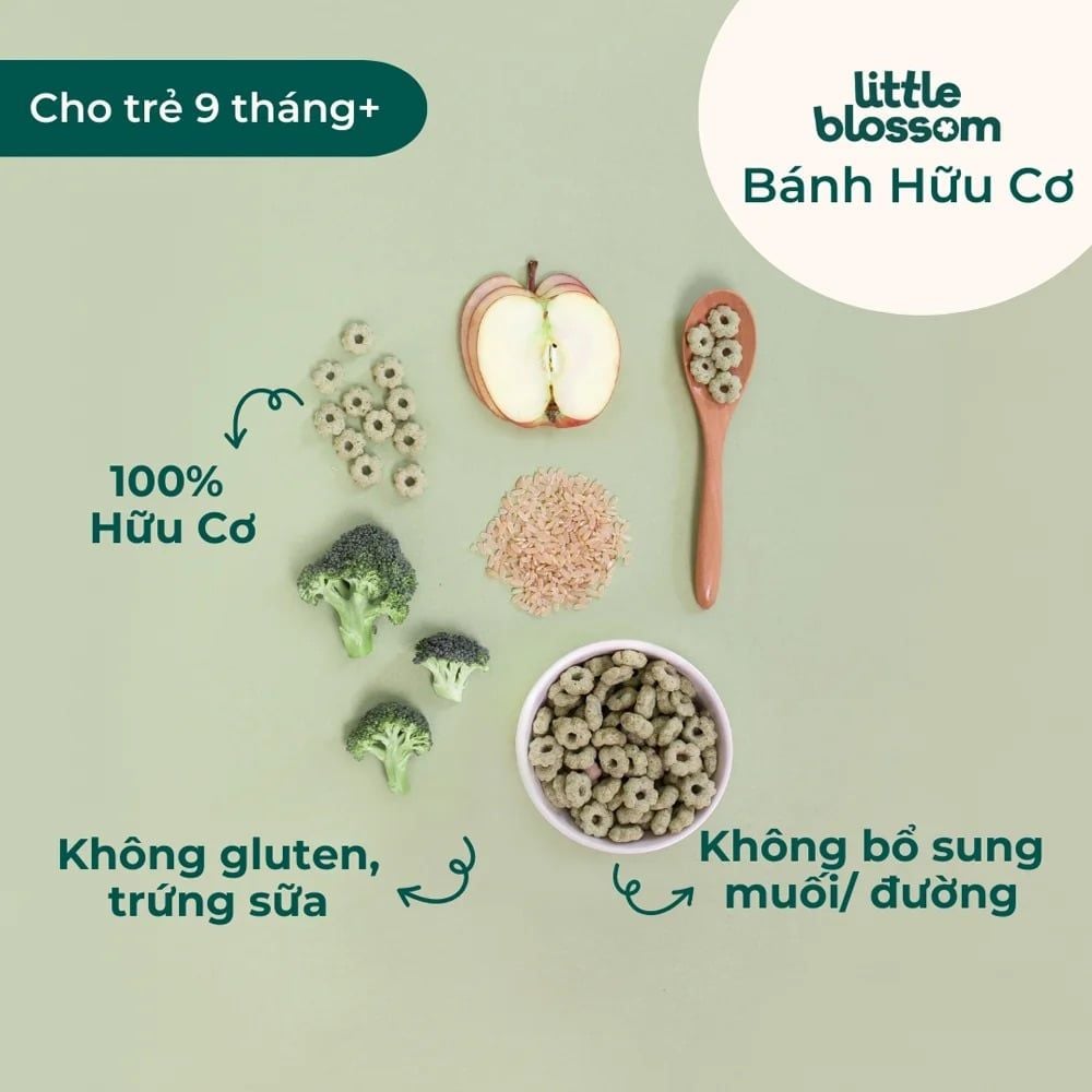  Bánh Puffs Gạo Lứt Hữu Cơ Little Blossom Vị Táo Và Bông Cải Xanh 40g 