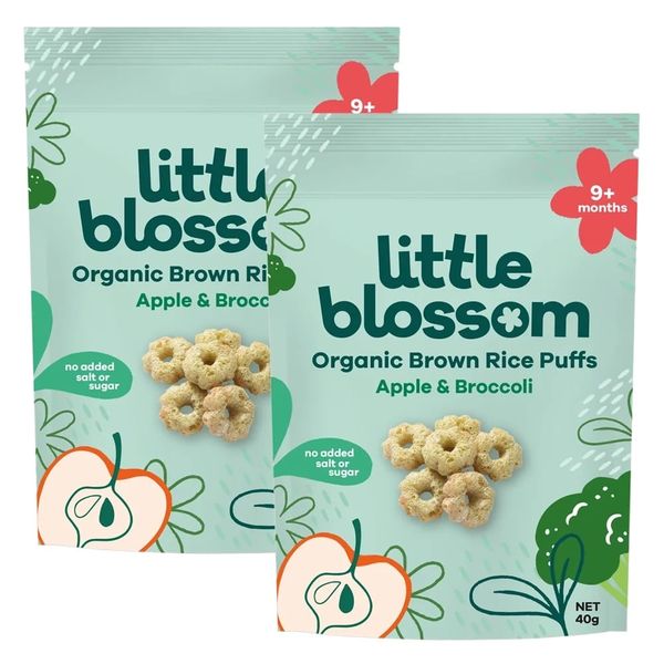 Bánh Puffs Gạo Lứt Hữu Cơ Little Blossom Vị Táo Và Bông Cải Xanh 40g 