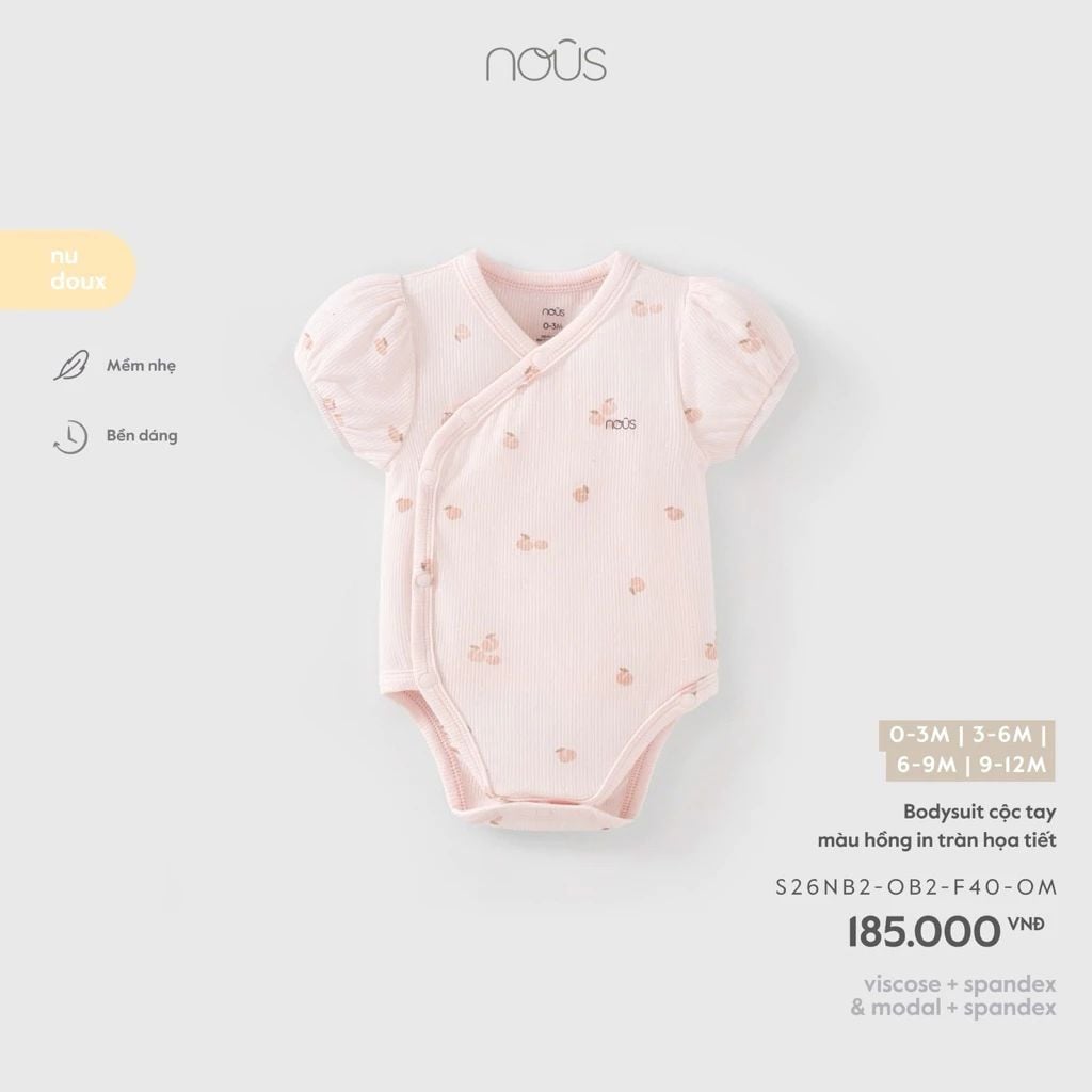  Bodysuit cộc tay Nous màu hồng in tràn họa tiết 
