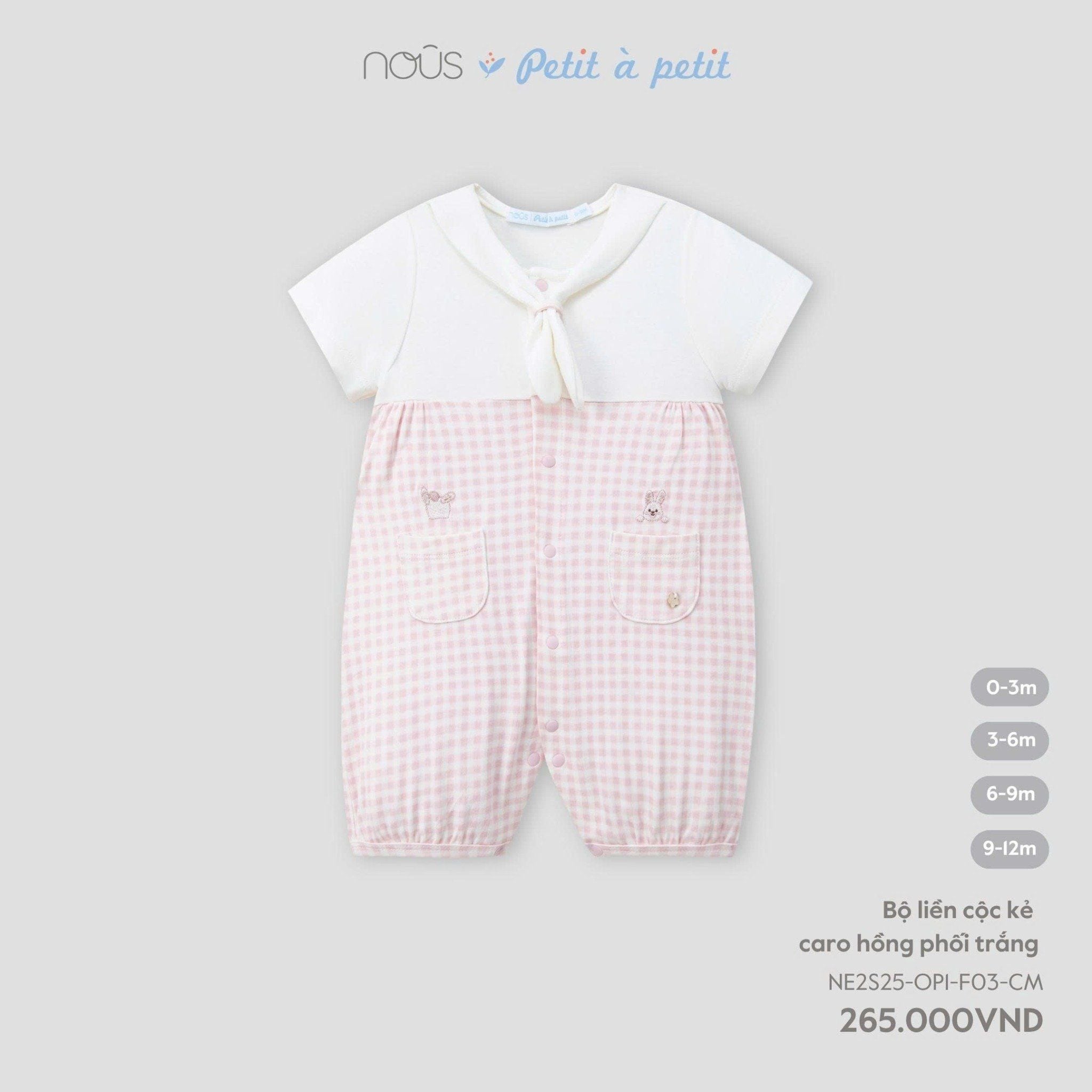  Bộ liền cộc Nous kẻ caro hồng phối trắng 