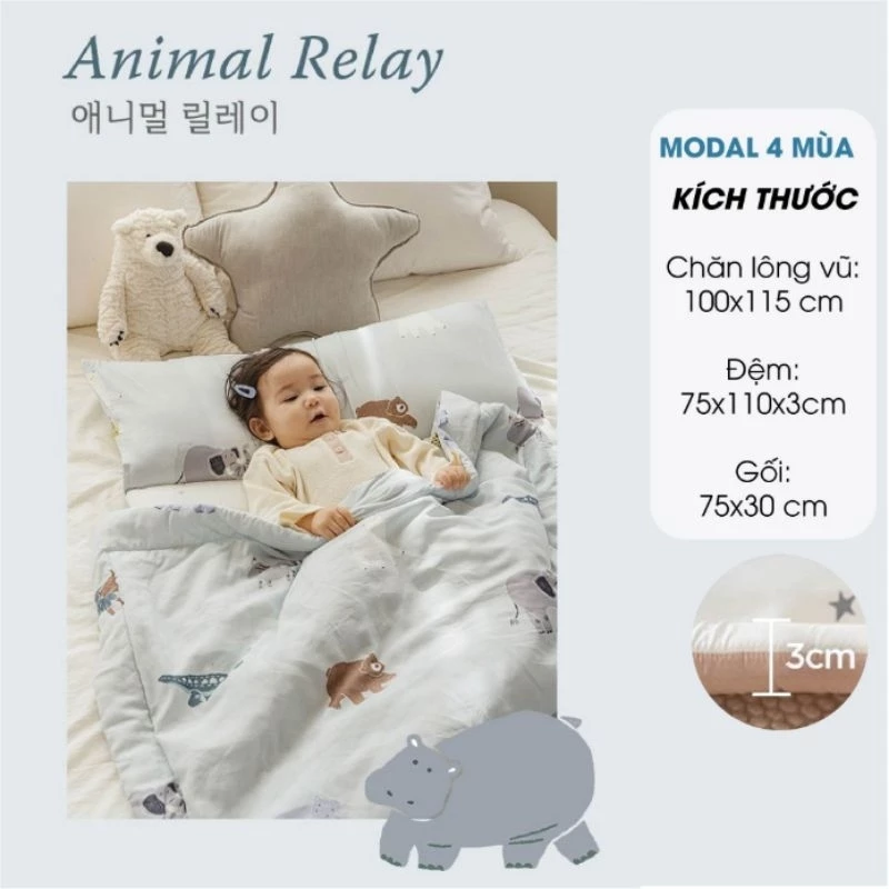  Set Chăn Nệm Gối Cho Bé Đi Học Dono&Dono Modal 4 Mùa 